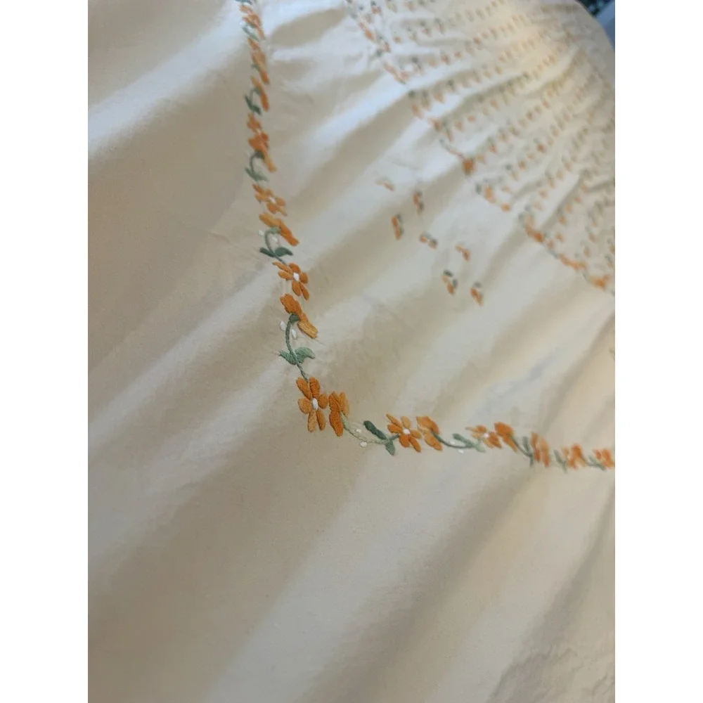 Vintage Handmade Embroidered Cotton Bedspread Coverlet 81.5x92 w/ 2 Pillowcases